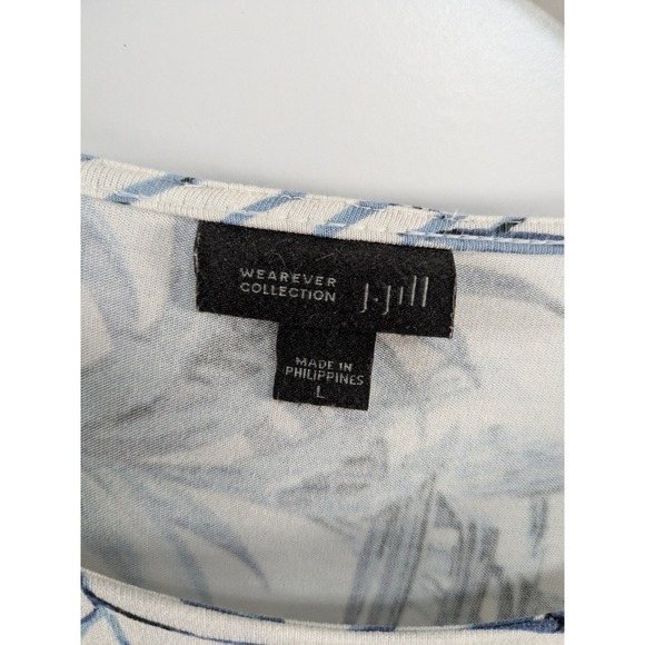 J. Jill Womens Tropical Empire Waist Tunic L White/Blue 3/4 Sleeve Comfy Stretch - Picture 2 of 12